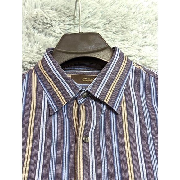 Tasso Elba Button Down Shirt Adult Size Large L Blue Striped  Cotton Mens‎ Up - Picture 3 of 9